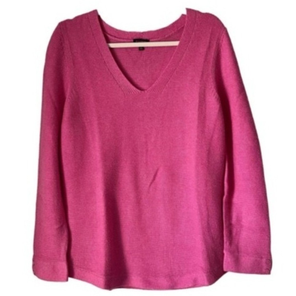 S4 Talbots Pink V‎ Neck Knit Sweater Women Size Medium Rayon Nylon Cotton Blend